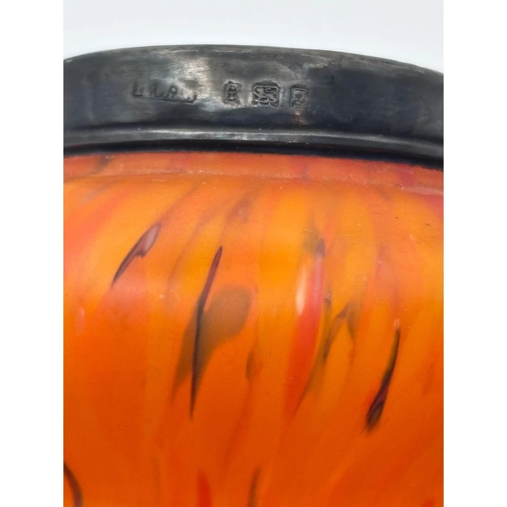 Art Deco Sterling Silver-Mounted Orange Art Glass Bud Vase 7.5